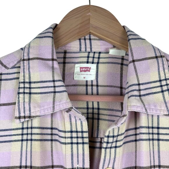 Levis Womens Oversized Lavender Plaid Long Sleeve Button-Up Flannel Shirt M - Picture 3 of 10